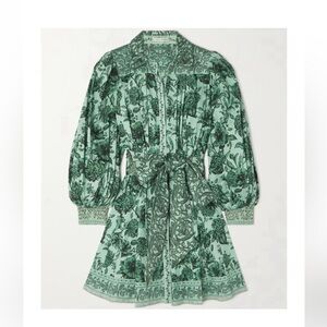 ALICE + OLIVIA TIFFIE BELTED FLORAL-PRINT COTTON-BLEND MINI SHIRT DRESS